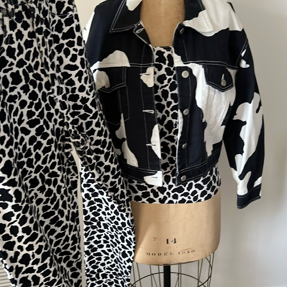 Vintage 3 piece cow print denim set size small cowboy cowgirl rodeo western